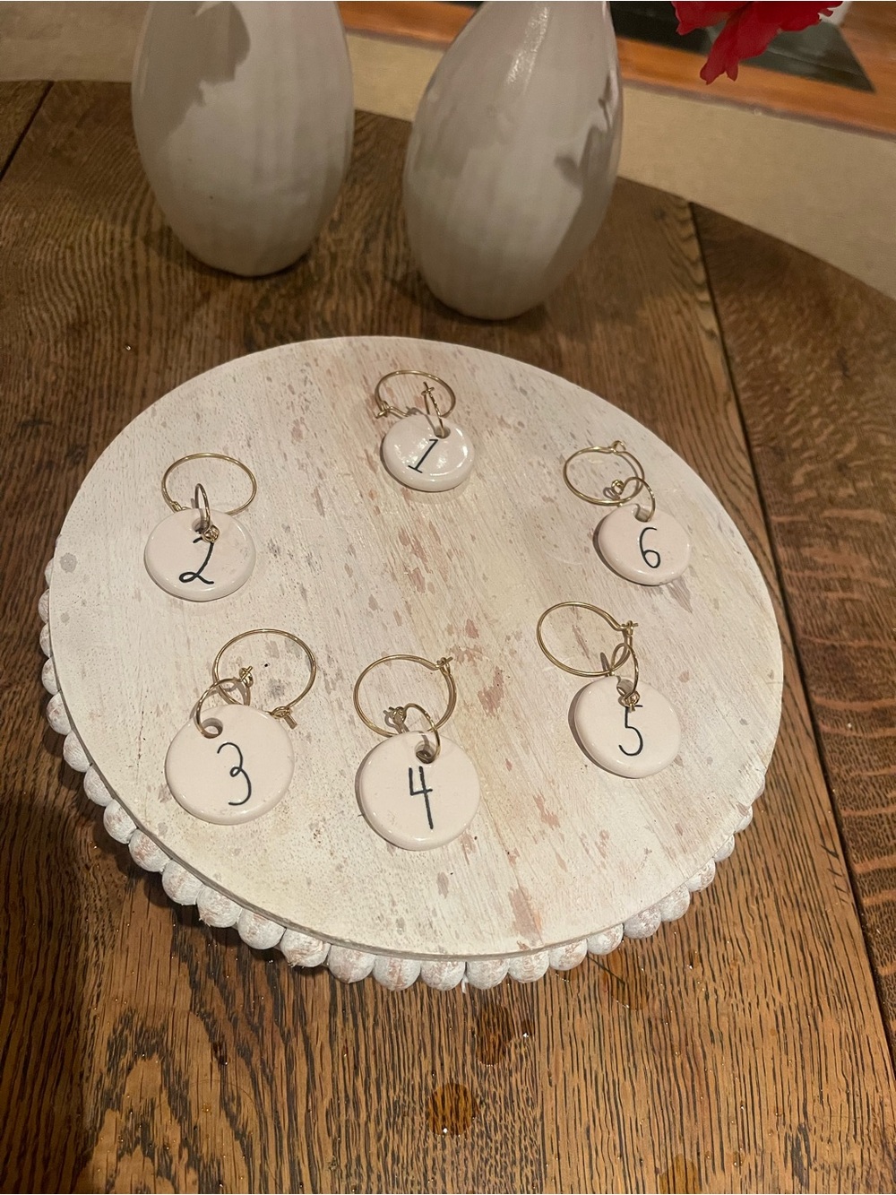 Rae Dunn Neutral Ceramic Numbered Wine Charm - Set of 6